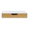 A white wall shelf with a bamboo drawer front is shown against a white background. Podgląd zdjęcia produktu