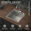 A stainless steel sink unit installed in a wooden countertop. Produktbild-Vorschau