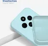 A close-up of a light blue phone case, showing the interior lining and the camera cutout area of a phone. Produktbild-Vorschau
