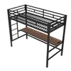 A black metal loft bed with a wooden desk underneath, shown against a white background. Anteprima dell’immagine prodotto