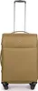 A tan suitcase with a retractable handle and wheels, shown from the front. Voir les images du produit
