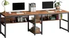 A two-person desk with shelves, computer monitors, a lamp, and decorative items. Náhled obrázku produktu