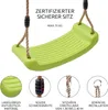 A close-up of a green swing seat with ropes, accompanied by feature callouts. Anteprima dell’immagine prodotto