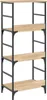 A freestanding, four-shelf bookcase with a light wood grain finish and black metal frame, shown against a white background. Náhled obrázku produktu
