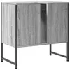 A standalone image of a bathroom vanity cabinet with a wood-like finish and metal legs. Produktbild-Vorschau