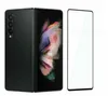 A black Samsung Galaxy Z Fold 5 phone is shown folded, next to a clear screen protector. Produktbild-Vorschau