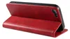 A red leather flip case for a smartphone, shown from the side with the front cover open. Produktbild-Vorschau