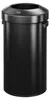 A black cylindrical trash can with a silver lid. Podgląd zdjęcia produktu