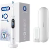 A white Oral-B iO Series 8 electric toothbrush is displayed on its charging base, next to its packaging and a travel case. Náhled obrázku produktu