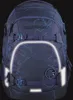 A dark blue backpack with a geometric pattern and reflective elements. Produktbild-Vorschau