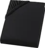 A folded black fitted sheet with elastic edging is shown against a white background. Produktbild-Vorschau