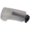 A translucent white water tank with a black connector on a white background. Voir les images du produit