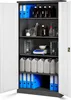 An open metal cabinet filled with laboratory equipment and supplies. Voir les images du produit