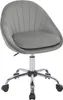 A gray velvet office chair with a chrome base and wheels, shown from a three-quarter angle against a white background.