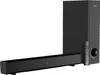 A black soundbar and subwoofer set with a remote control, presented on a white background. Podgląd zdjęcia produktu