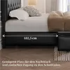 A close-up of a black bed frame with a white mattress and pillows. There is a measurement indicator showing 102.5 cm. Produktbild-Vorschau