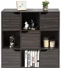 A dark wood-effect cube storage unit with various items displayed. Náhľad obrázku produktu