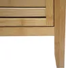 A close-up view of the bottom corner of a wooden cabinet, showing the slatted door and a leg. Podgląd zdjęcia produktu