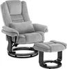 A gray upholstered recliner chair with a matching ottoman against a white background. Produktbild-Vorschau