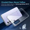 A clear phone case is shown over a purple Samsung phone, with text and a diamond graphic. Produktbild-Vorschau
