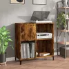 A record player cabinet with vinyl records and a stereo receiver. Produktbild-Vorschau