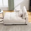 A beige sofa with a chaise lounge and pillows is shown in a well-lit room with a window and curtains in the background. Produktbild-Vorschau