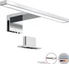 A product shot of a modern LED light fixture with accompanying accessories, presented on a white background. Produktbild-Vorschau