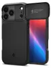 A black phone case with a sliding camera cover is shown on a light gray background. Produktbild-Vorschau