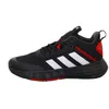 A side view of a black Adidas basketball shoe with white stripes and red accents. Podgląd zdjęcia produktu