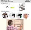 An image showing the assembly instructions for a wall shelf, including preparation steps and work steps, with a final image of a person holding the assembled shelf. Náhled obrázku produktu