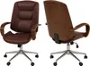 Two views of a brown leather office chair with a wood-look shell and chrome base. Anteprima dell’immagine prodotto