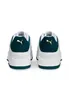 The back view of a pair of white Puma sneakers with green and gold accents. Produktbild-Vorschau