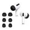 A product shot of white earbuds with black ear tips and a set of black ear tips arranged to the left. Produktbild-Vorschau