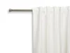 A white curtain hanging from a silver curtain rod against a white background. Produktbild-Vorschau