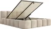 A bed frame with its storage compartment open, revealing the slatted base. Produktbild-Vorschau