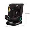 A black car seat with green accents is shown against a white background, with dimensions indicated by lines and text. Produktbild-Vorschau