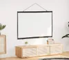 A white projection screen is hanging on a white wall above a wooden media console. A small plant is on the console. Anteprima dell’immagine prodotto