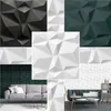 A collage of images showcasing 3D wall panels in various colors and settings, including a living room. Podgląd zdjęcia produktu