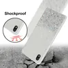 A phone case with glitter is shown on a cracked concrete surface, with a circular inset demonstrating shockproof protection. Produktbild-Vorschau