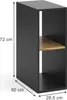 A product image of a black and wood-grain shelf unit with dimensions indicated. Produktbild-Vorschau