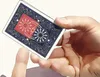 A hand holding a playing card with a blue and red design. Produktbild-Vorschau