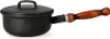 A black saucepan with a wooden handle and a lid, isolated on a white background. Podgląd zdjęcia produktu