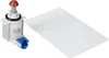 A white electromagnetic valve with a red plunger and a blue connector, next to a white sheet of paper. Produktbild-Vorschau