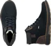A top-down view of a blue leather boot and a side view of the same boot, both on a white background. Voir les images du produit