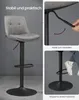 A bar stool is shown with close-up details highlighting its features and a person using it. Produktbild-Vorschau
