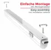 A white LED under-cabinet light with mounting hardware and text indicating easy assembly. Produktbild-Vorschau