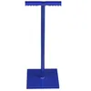 A blue hand tamper with a square base and T-shaped handle, isolated on a white background. Produktbild-Vorschau