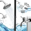 A collage of shower heads, a solar shower column, a faucet, and hardware, with water splashes. Náhled obrázku produktu