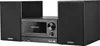 A black Kenwood micro Hi-Fi system with two speakers, shown from the front. Produktbild-Vorschau