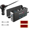 A car charger adapter with multiple USB ports and cigarette lighter sockets, along with its power adapter and fuses. Podgląd zdjęcia produktu